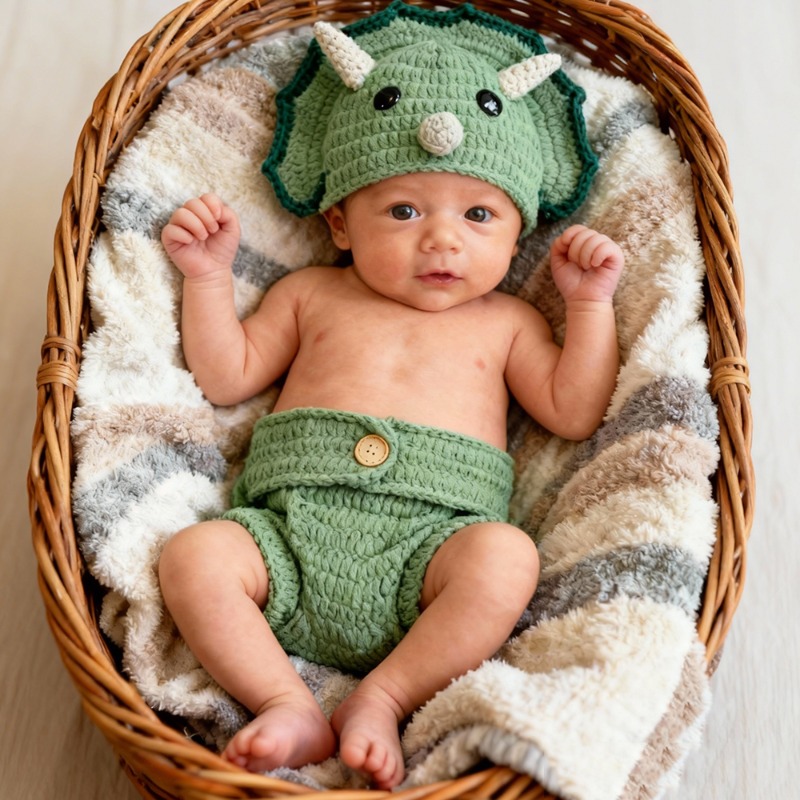 Infant Photography Props Outfit - 2 قطعة ديناصور الكروشيه الوليد التصوير