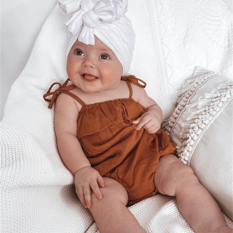 Baby Summer Linen Sleeveless Jumpsuit - الصيف طفلة الملابس رومبير Bowknot القطن
