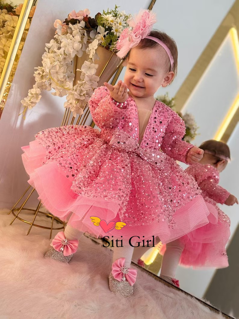 Toddler Girl Tulle Party Dress - فستان الأميرة الوردي للأطفال فستان فتاة