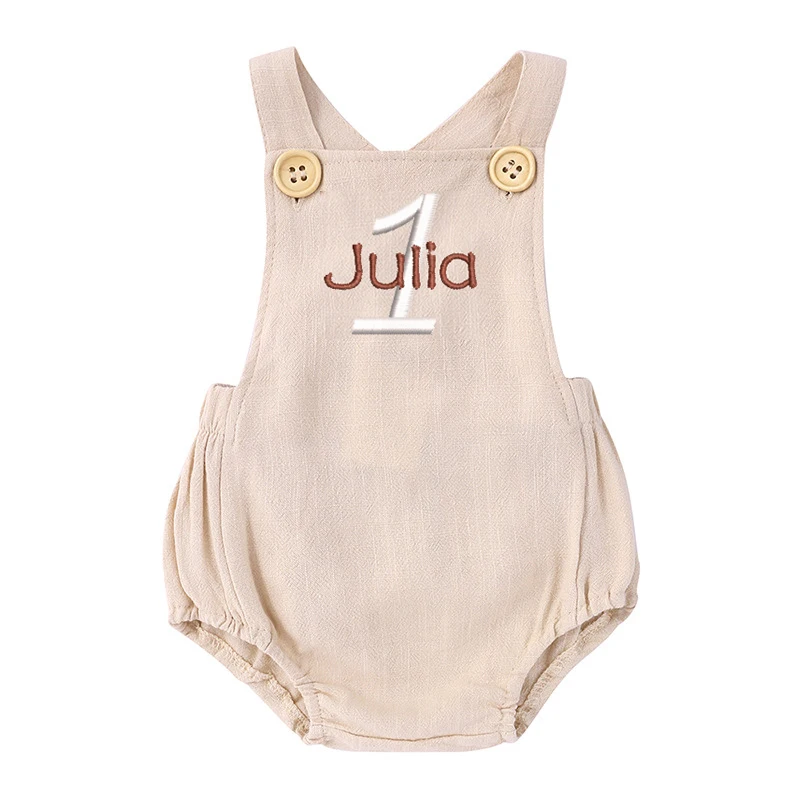 Baby Summer Linen Sleeveless Jumpsuit - اسم شخصي رومبير مزين للطفل ،