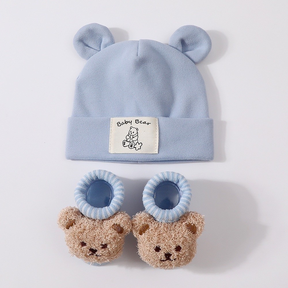 طقم قبعة وجوارب قطنية لطيفة لل - مراجعة Infant Beanie Hat With Ears وسعره